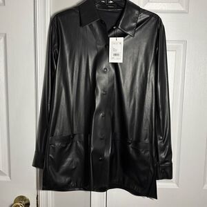 Theory P Paper Faux Leather Shirt Jacket size small